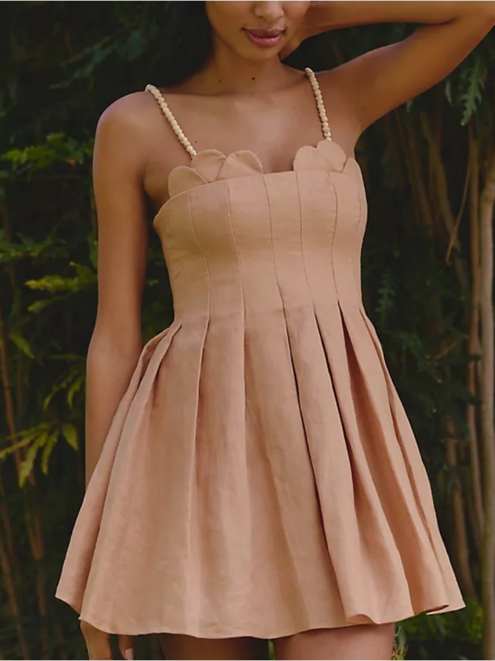 AZULU Nalia Scalloped Pleated Linen Mini Dress